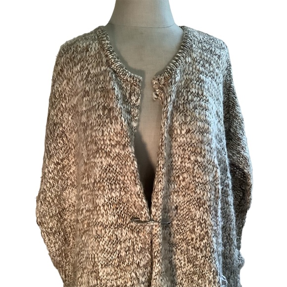 J.Jill Chunky Knit Wool Alpaca Blend Open Front Cardigan Cape Cap Open Sleeve - Picture 2 of 3